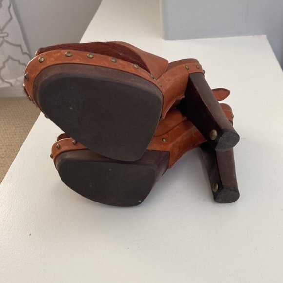 Ugg Brown Calf Hair Peep Toe Platform Heels Size 36.5 - Picture 7 of 10